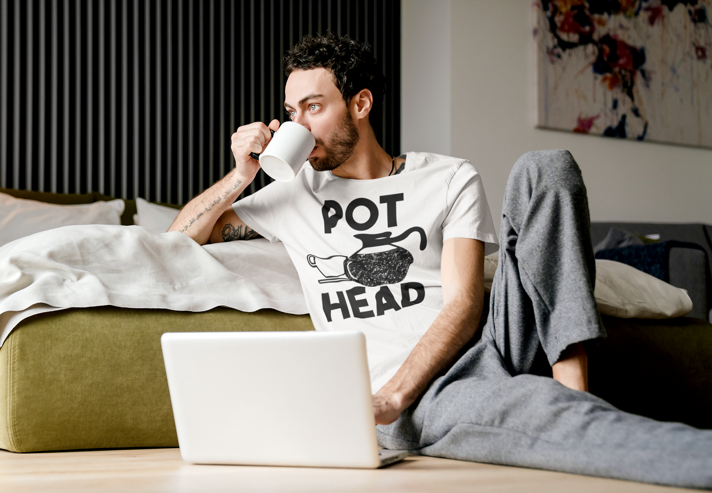 Mens Pot Head T Shirt Funny Coffee Tee For Guys Caffeine Addicted Sarcastic Cool Unisex T-Shirt